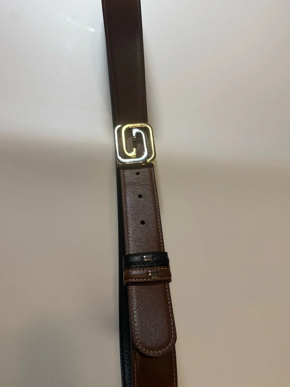 Authentic Gucci reversible belt with Black/Brown Leather Men's Gold Buckle